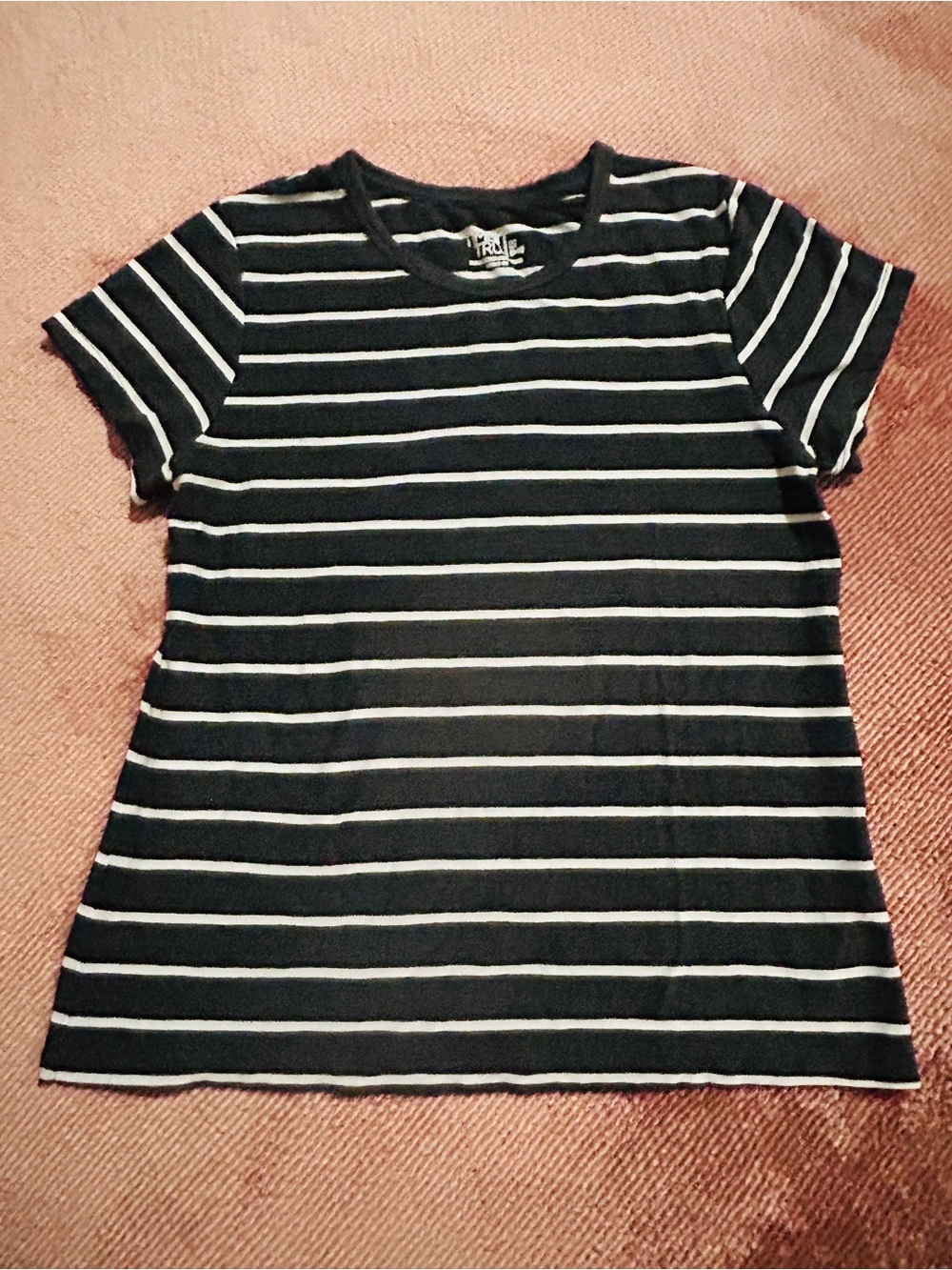 Time and Tru Black and White Striped Short-Sleeve Tee